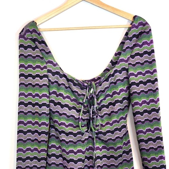 NWT Zara Green Purple Metallic Geo Striped 90s Cutout Mini Dress Size Small - Picture 4 of 14